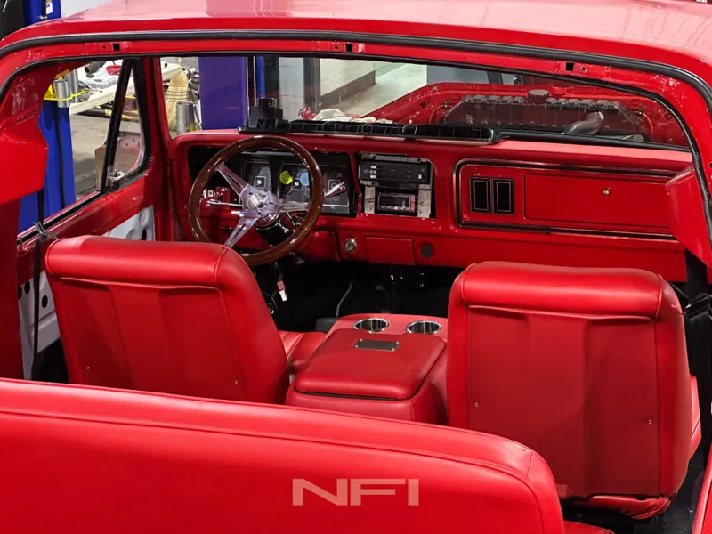 The Bronco's hand-stitched red interior